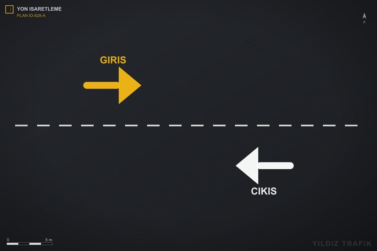Site otoparkında giriş çıkış yön oklarının zemine sarı boya ile uygulanması