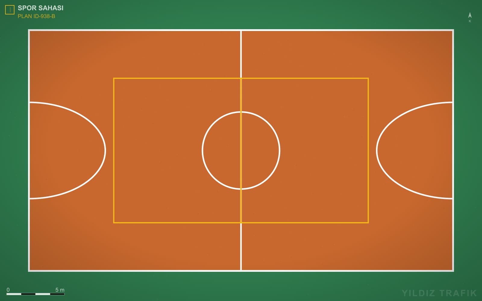 Çok amaçlı spor sahasında basketbol ve voleybol için renkli çizgi boyama uygulaması